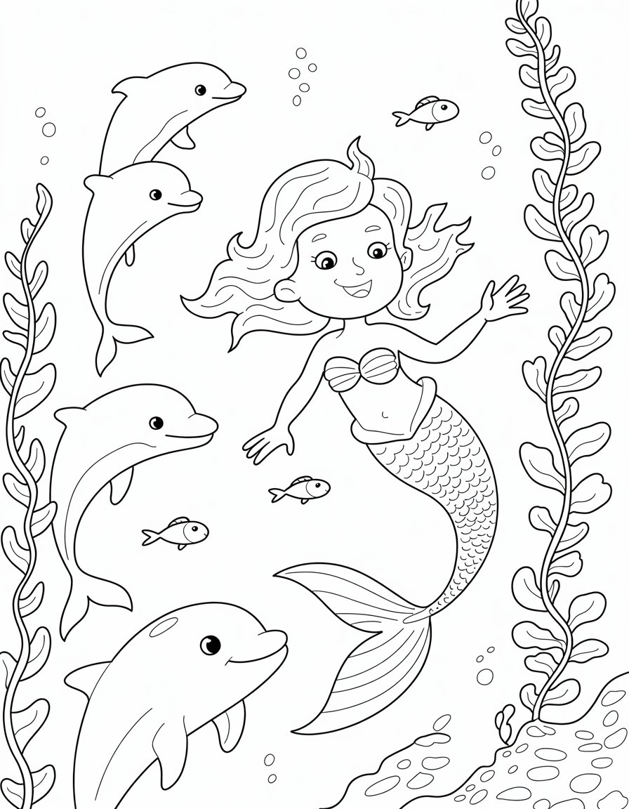 Mermaid and Dolphin Friends